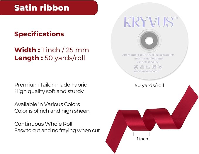 Scarlet Red Satin Ribbon 1 inch X Continuous 50 Yards, Single Face Polyester - Image 3