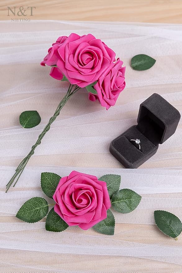 N&T NIETING Artificial Flowers, Hot Pink Artificial Roses - Image 5