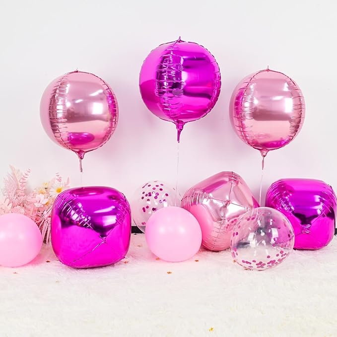 6Pcs Hot Pink Round Foil Balloons, Giant 4D Round Ball Balloon, 22 Inch - Image 4