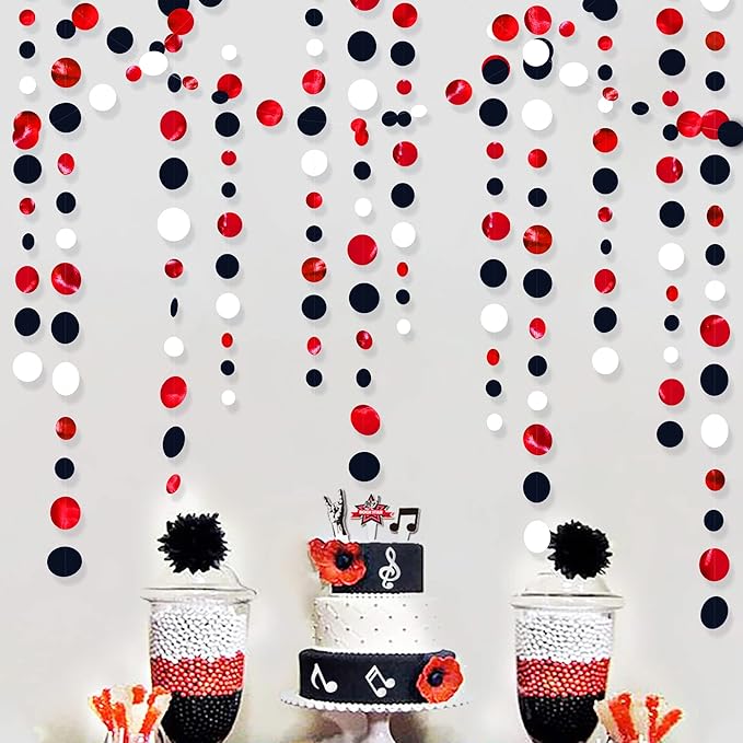 46 Ft Red Black and White Circle Dots Garland Hanging Paper Polka Dots Streamer - Image 3