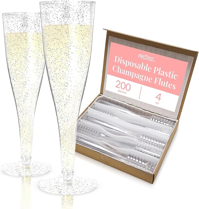 Prestee 200 Disposable Champagne Flutes Plastic 200 Pack by Prestee