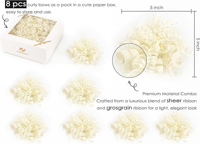 HUIHUANG Gift Wrapping Bows Gift Wrap Accessory Ivory Curly Ribbon Bow 5 inch x - Image 2