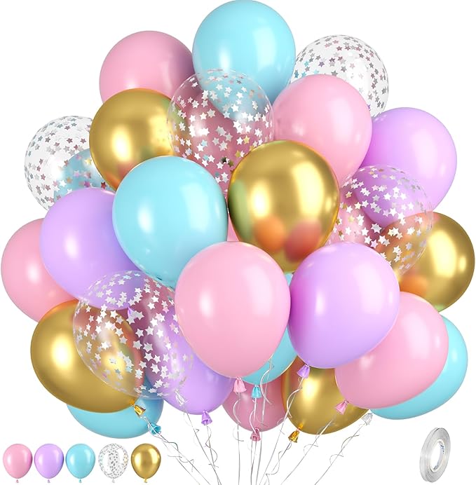 Pink Blue Gold Balloons by Paready