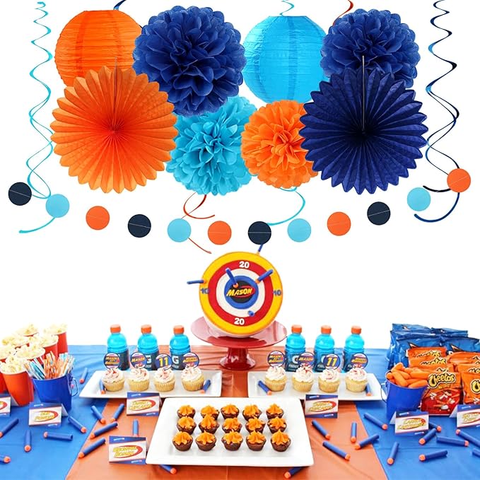 Royal-Navy Blue Orange Happy-Birthday Party-Decorations - Image 2