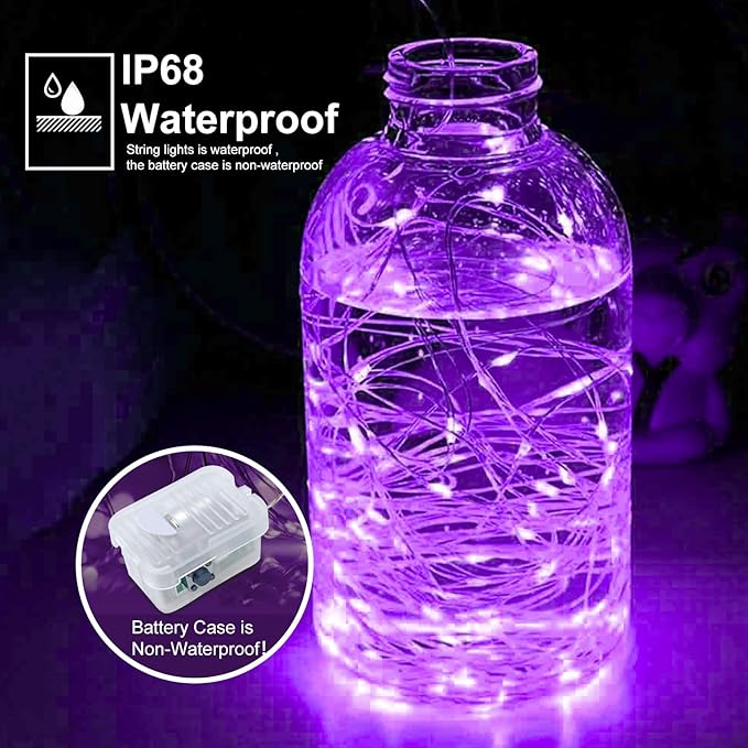 pozzolanas 24 Pack Purple Battery Operated String Lights - 7ft Waterproof Fairy - Image 2