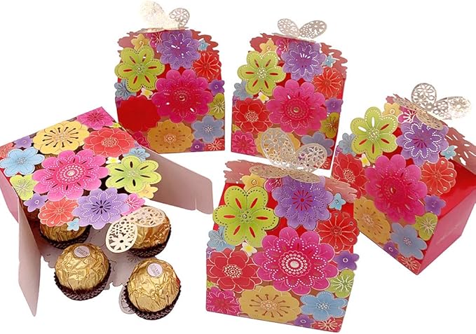 Party Favor Boxes, Flower Butterfly Candy Boxes Laser Cut Candy Boxes Colorful by Suponey