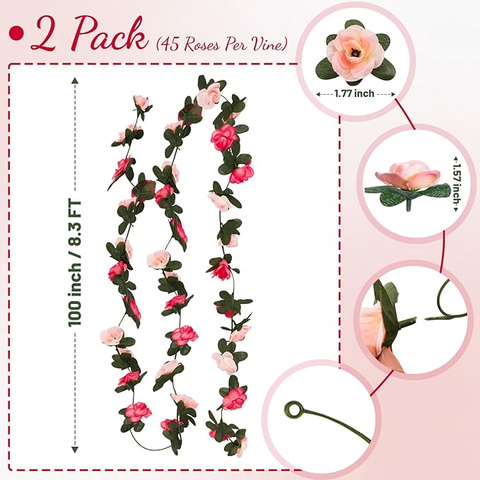 2 Pcs 16.5 Ft Flower Garland Rose Vines, Flower Vine - Image 2