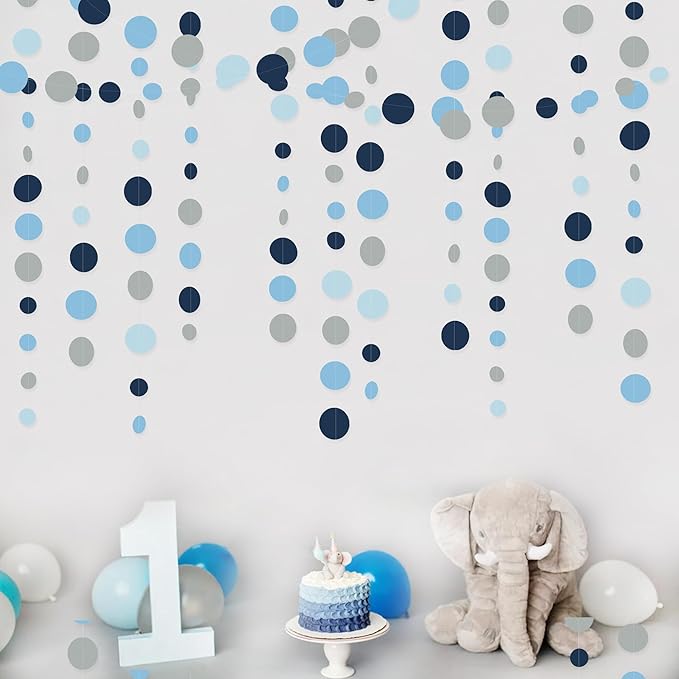 Dusty Blue Party Decorations Navy Blue Circle Dots Garland Gray Blue Hanging - Image 7