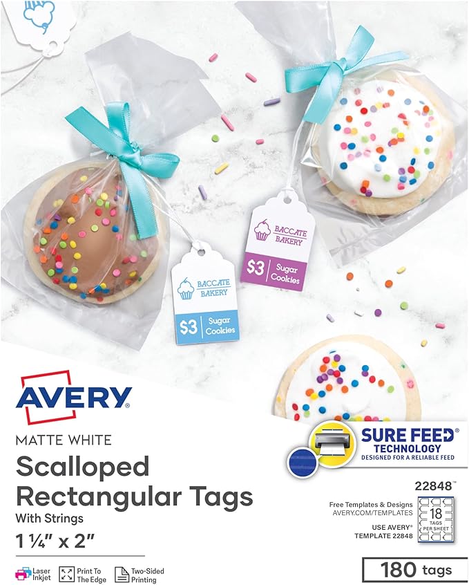 Avery Scalloped Printable Tags, Sure Feed Technology, Includes String, by Avery