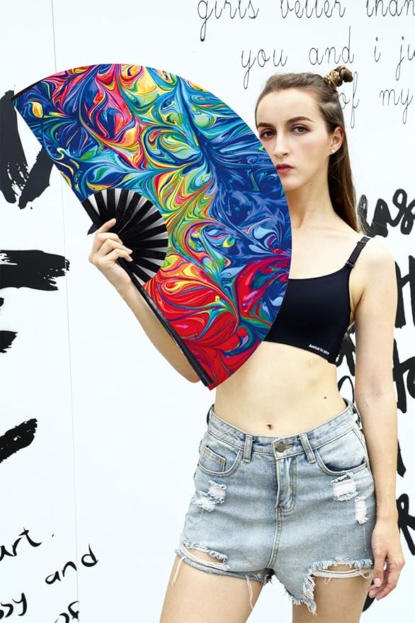 Amajiji Large Folding Hand Rave Fan Popping Fan - Image 3
