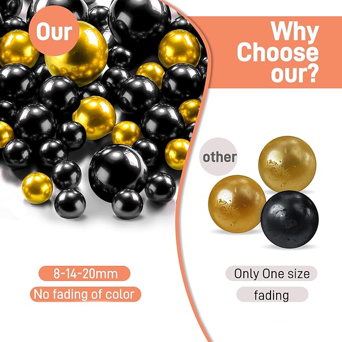 300Pcs Black&Gold Polished No Hole Faux Pearl Beads - Image 4