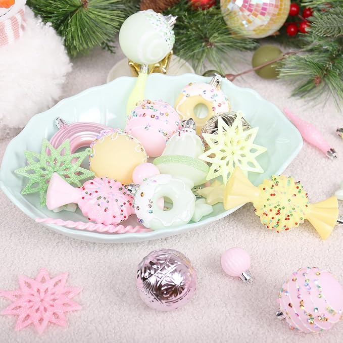 RoseCraft Christmas Ball Ornaments Set, 45 Pack Macaroon Plastic Shatterproof - Image 5