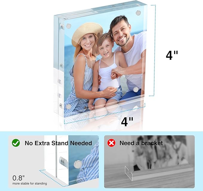 HOUSE DAY Acrylic Picture Frames 4x4, 2 Pack Magnetic 4 x 4 Picture Frame - Image 2
