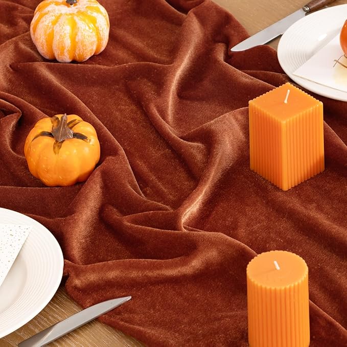 Terracotta Velvet Table Runner 3 Pack Fall Thanksgiving Burnt Orange Table - Image 3