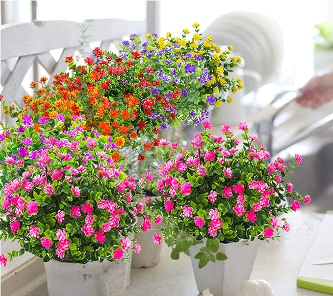10 Bundles Artificial Fake Flowers, Faux Outdoor Plastic Plants UV Resistant - Image 4