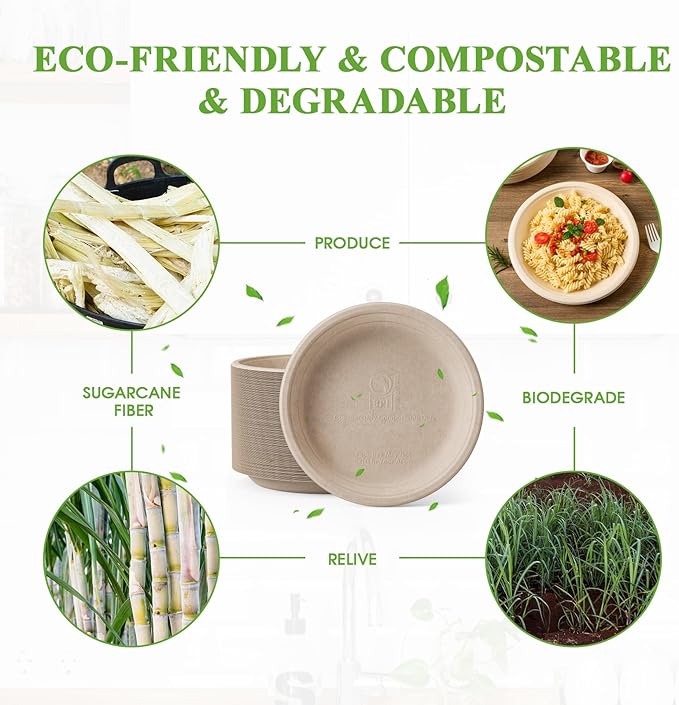 ECOLipak 125 Pack Paper Plates 10 inch 100% Compostable, Heavy-Duty Dinner - Image 3