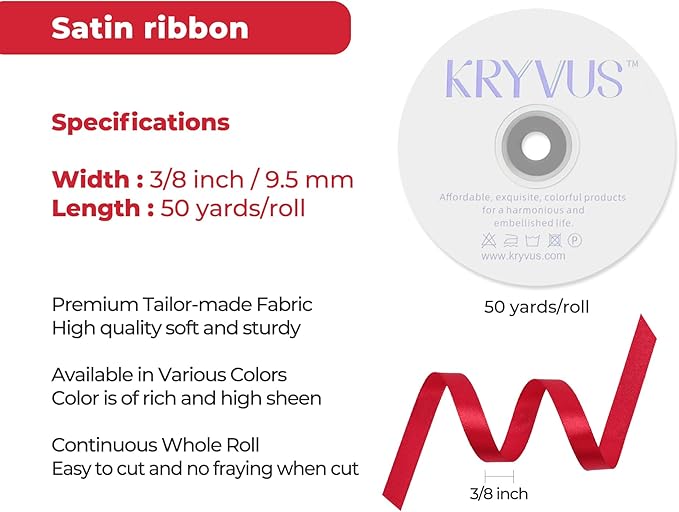 Red Satin Ribbon 3/8 inch X Continuous 50 Yards, Single Face Polyester Ribbon - Image 3