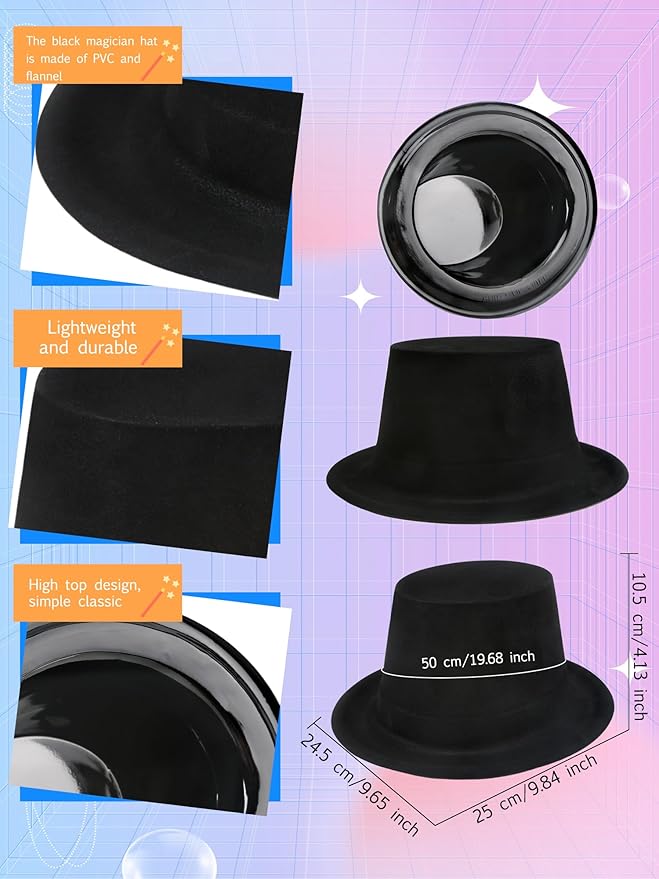 8 Pack Kids Plastic Top Hat Black Magician Hat Party Top Hat - Image 2
