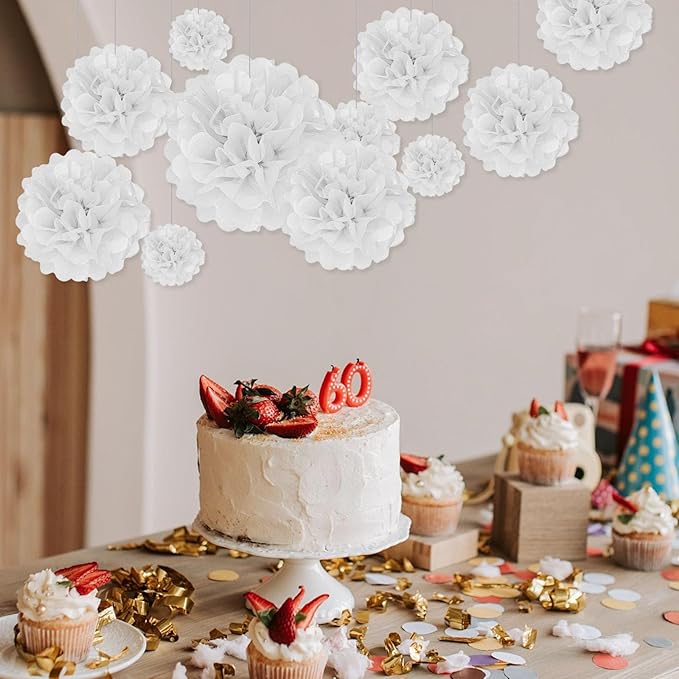Tissue Paper Pom Poms, Hanging Flower Balls - Image 3