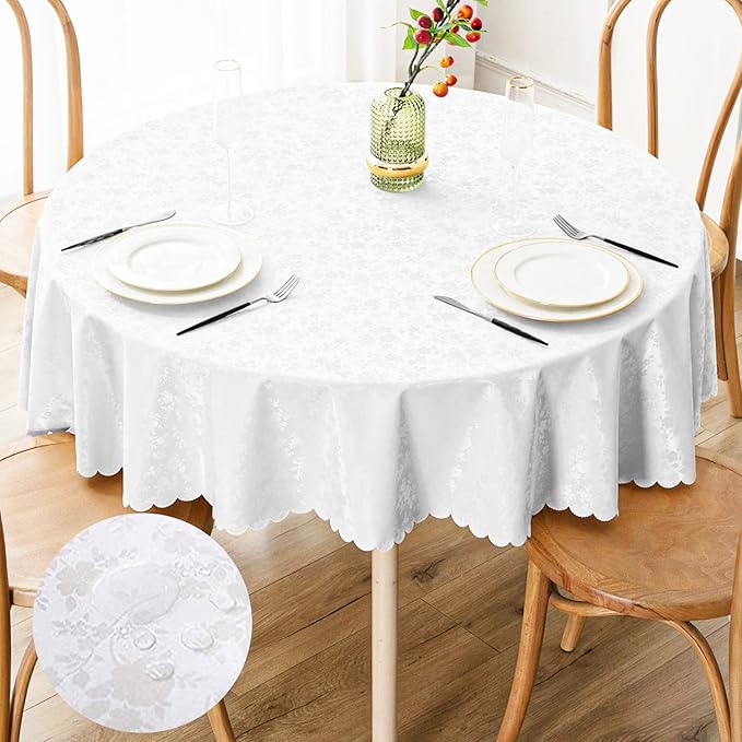 Smiry Round Table Cloth, Waterproof Heavy Duty Vinyl Tablecloths, Wipeable by Smiry