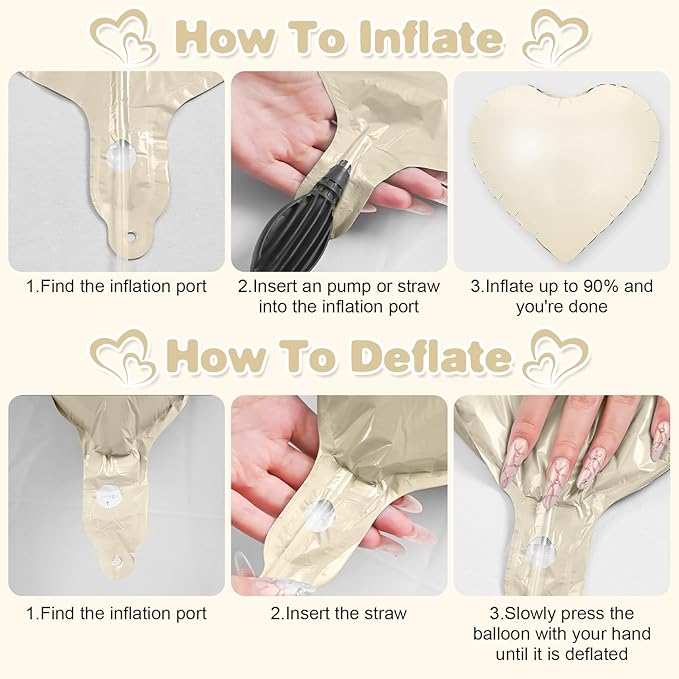 Cream White Heart Balloons, 18Inch Beige Helium Polyester Film Balloon - Image 7