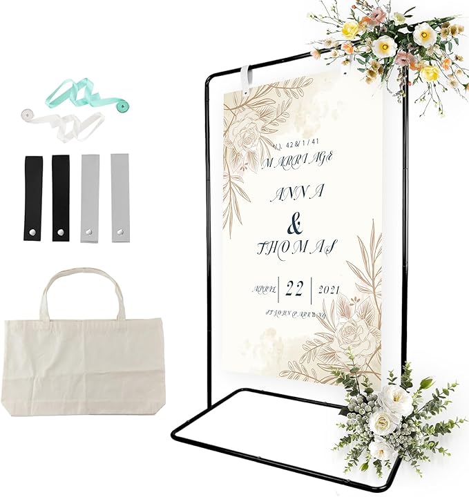 Wedding Sign Holder, Adjustable Welcome Sign Stand w/ Leather Hanging Strap by TPFWTD
