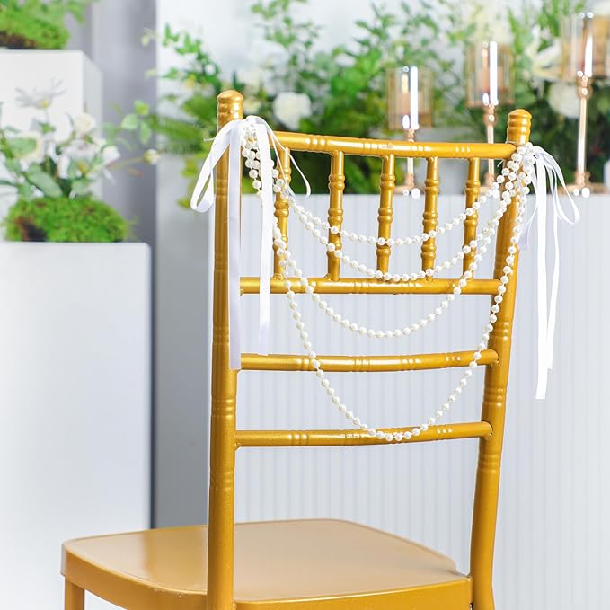 Wedding Pearl Bow Chair Decor Satin Ribbon Bows - Image 3