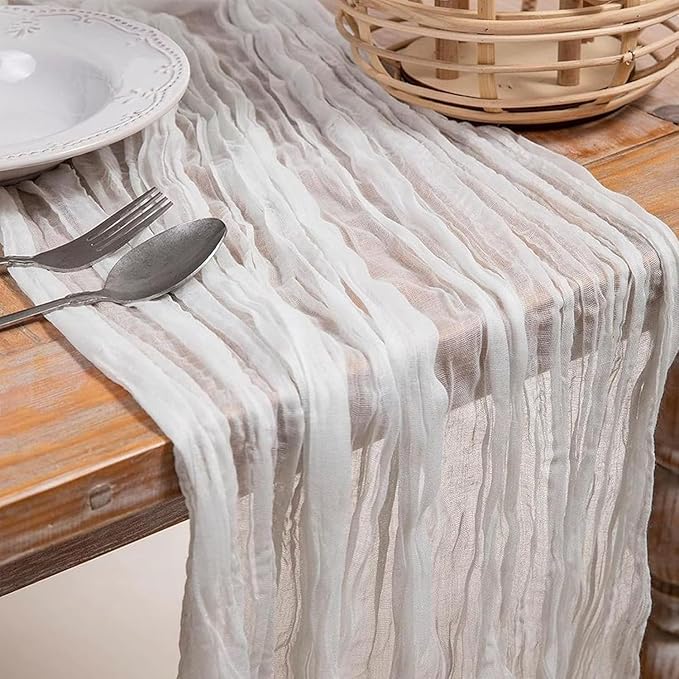 6 Pack White Cheesecloth Table Runner 21x120 Inch Boho Wrinkled Sheer Romantic - Image 4