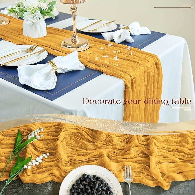 Sioloc Yellow Cheesecloth Table Runner Fall Autumn Decor - Image 4