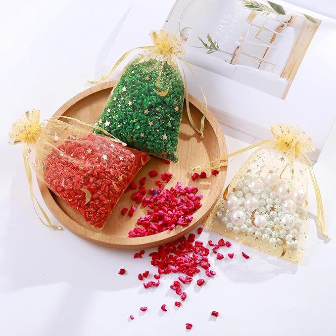 Hopttreely 100 Pieces Moon Star Organza Jewelry Candy Bags, 4x6 Inch Gold - Image 3