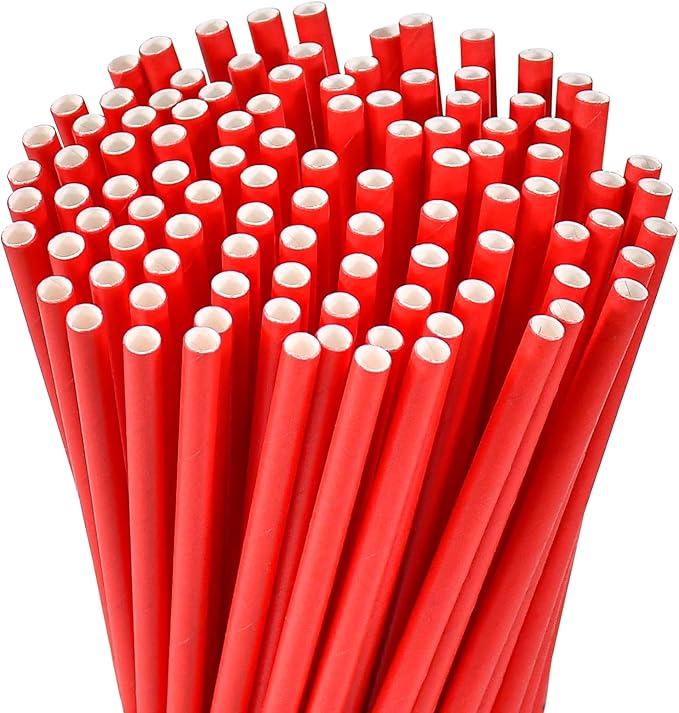 Disposable 7.75 inch Solid Red Paper Straws 100 Counts - Image 4