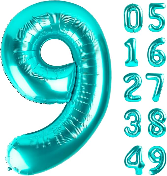 40 Inch Big Teal Blue 9 Balloon Number, Jumbo Giant Happy 9th 19 29 39 49 99 by Upgesy