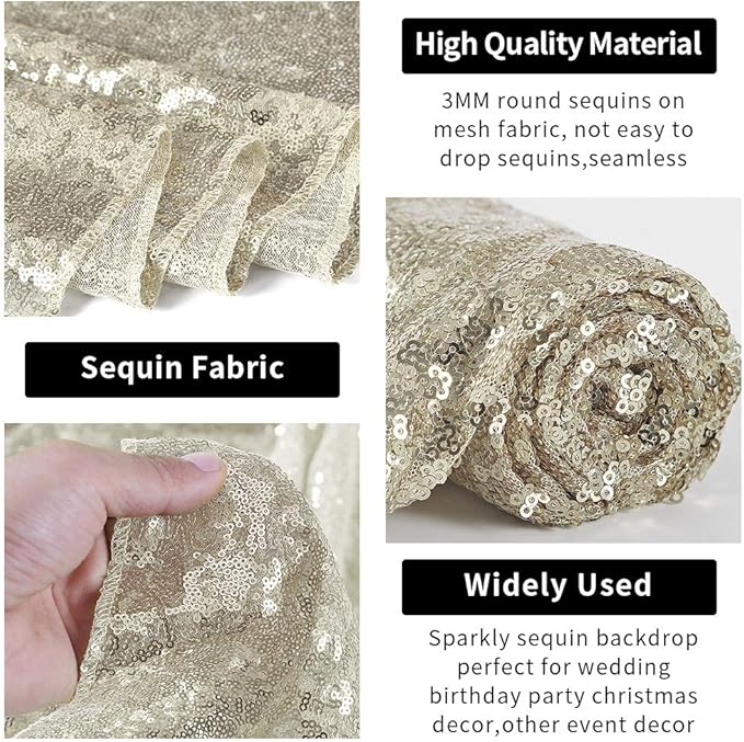 Hahuho Champagne Sequin Backdrop Curtain, Party Decoration（2 Panels, 2FT x 8FT - Image 3