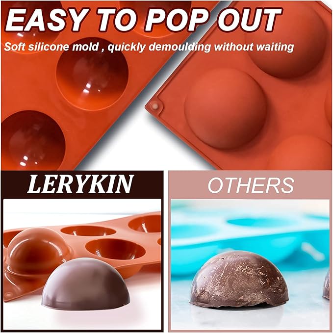3 Pack Large 6-Cavity Semi Sphere Silicone Molds, Non-Stick Baking Mold - Image 4