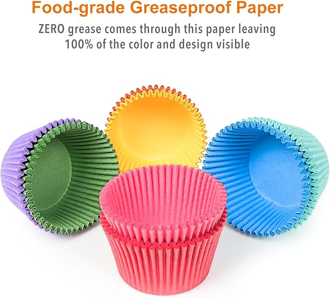 Gifbera Bright Rainbow Jumbo Cupcake Liners 400-Count, Large Solid Colorful - Image 2