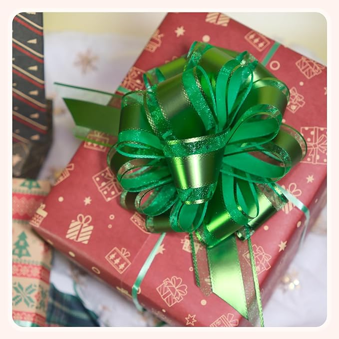 12 PCS 6 Inch Large Pull Organza Green Bows - Image 6