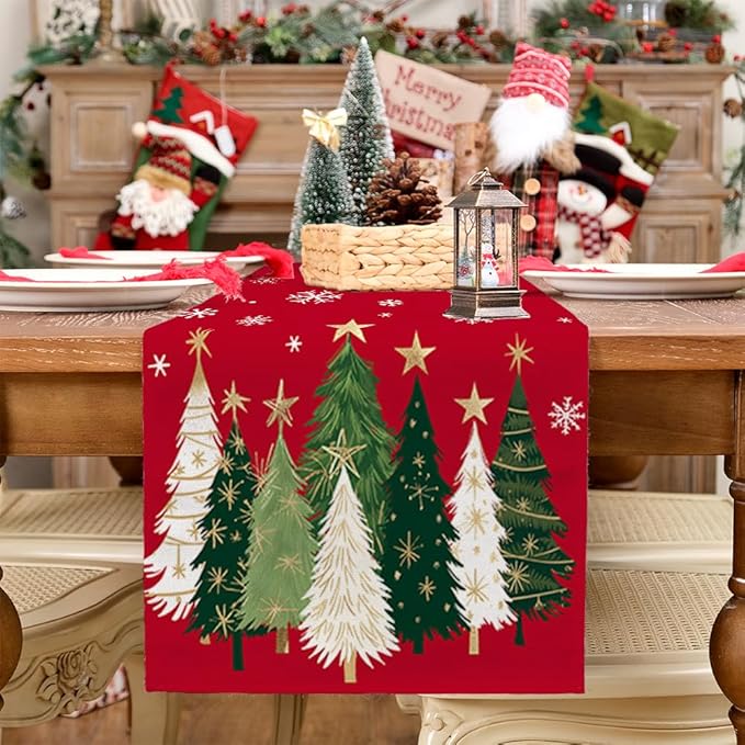 GEEORY Christmas Table Runner 13x108 Inch, Xmas Trees Snowflakes Holiday - Image 7