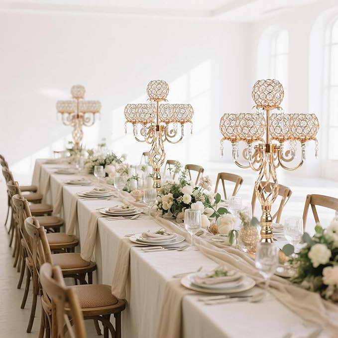 5-Arm Crystal Candelabra Centerpiece 23.2" Tall - Image 5