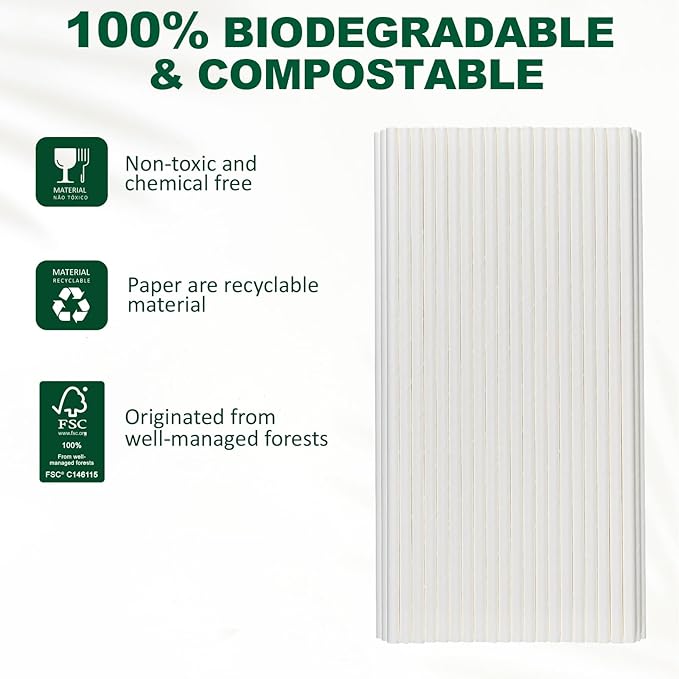 10.25" x 0.24‘ Long Disposable Paper Drinking Straws Bulk - Image 7