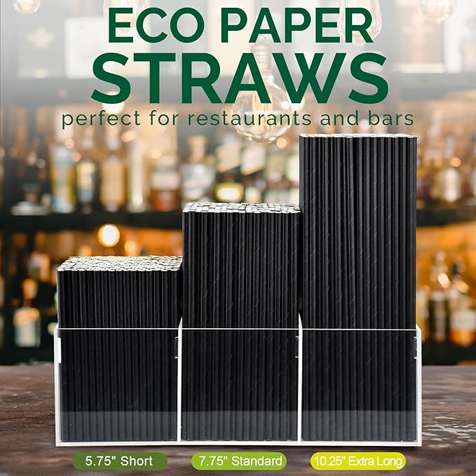 10 Inch Tall Disposable Black Paper Drinking Straws, 0.24" Diameter - Image 6