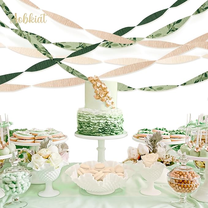 AOBKIAT Wedding Party Baby Shower Decorations, 8 Rolls Green Crepe Paper - Image 5