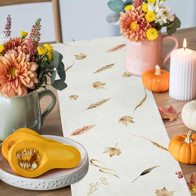 Fall Thanksgiving Cotton Linen Table Runner - Image 4