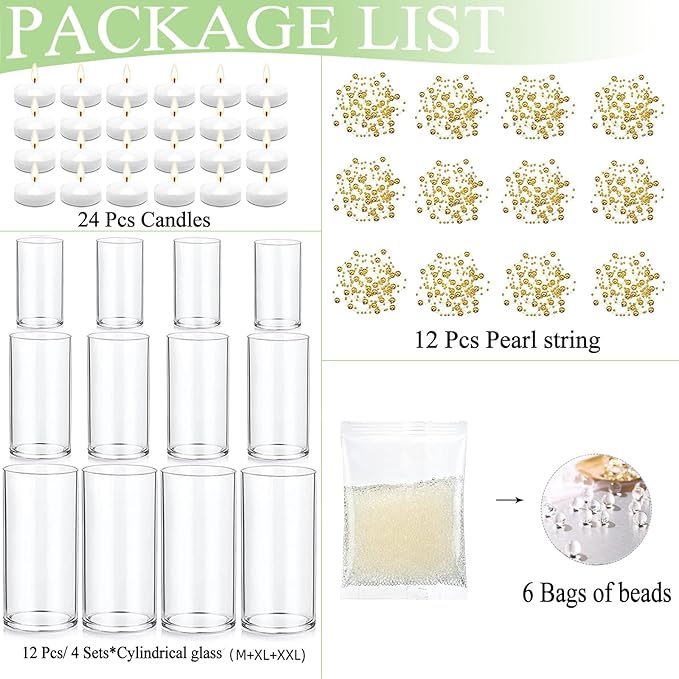Set of 12 Glass Cylinder Vases for Centerpieces - Image 2