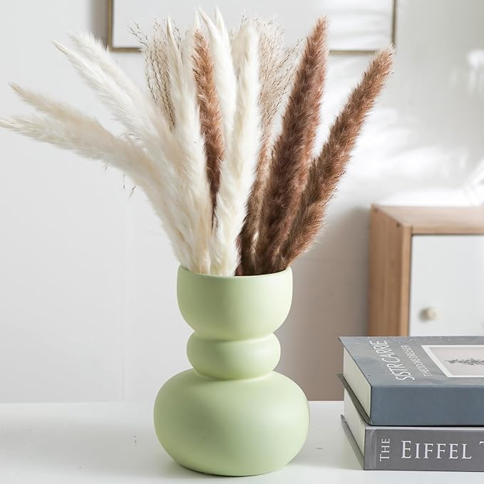 Ceramic Vase Green Modern Dried Flower Vase, Matte Pampas Flower Vases - Image 2