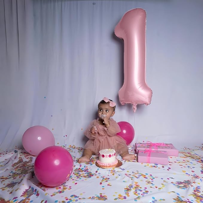 Pastel Pink 1 Balloons, 40 Inch Giant Light Pink Helium Foil Number 0-9 - Image 4