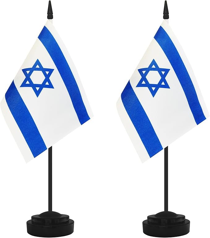 2 Pack Israel Desk Flag Set, Israeli Desktop Small Miniature Table Office Flag by Unknown