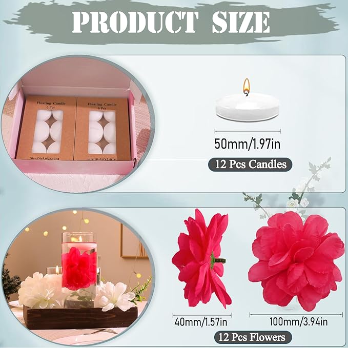 24 Pcs Floating Candles for Centerpieces and Floating Flowers Artificial - Image 3