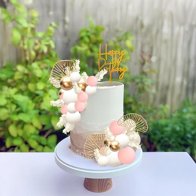 Gyufise 57Pcs Balls Cake Topper Boho Grass Cake topper Pearl Balls Acrylic - Image 7