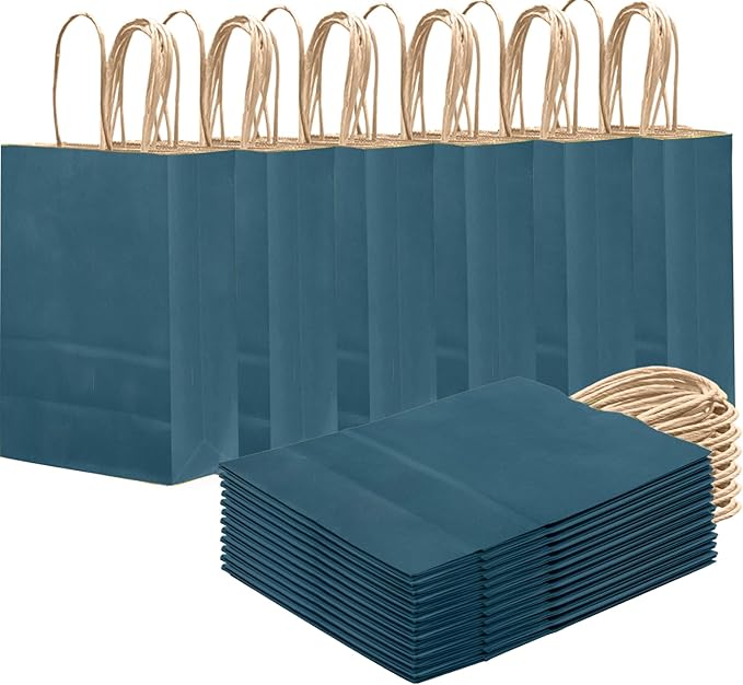 qiqee Ink Blue Gift Bag with Handles Bulk 24Pcs Paper Bags -8.3"x6"x3. 15" by Qiqee