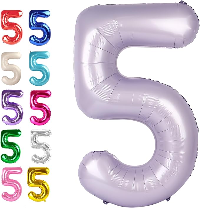 Large Lavender 40 Inch Birthday Number 5 Balloon, Lilac Five 5th 15 25 35 50 55 by Upgesy